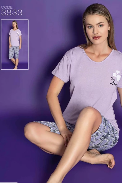 Reo Kadın Kısa Kol Lila Şortlu Pijama Takım 3833 ürün görseli 1