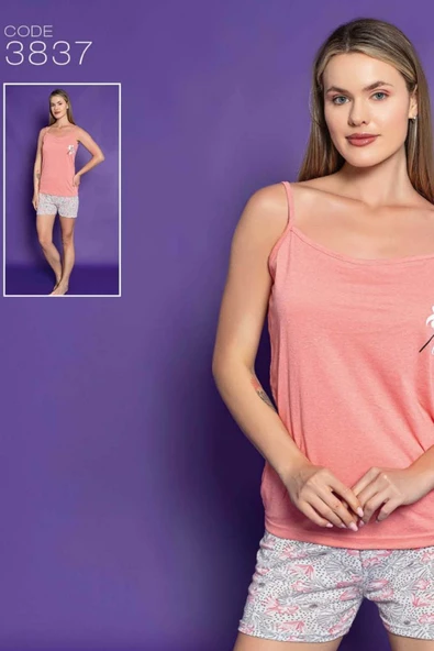 Reo Kadın İp Askılı Yavruağzı Şortlu Pijama Takım 3837