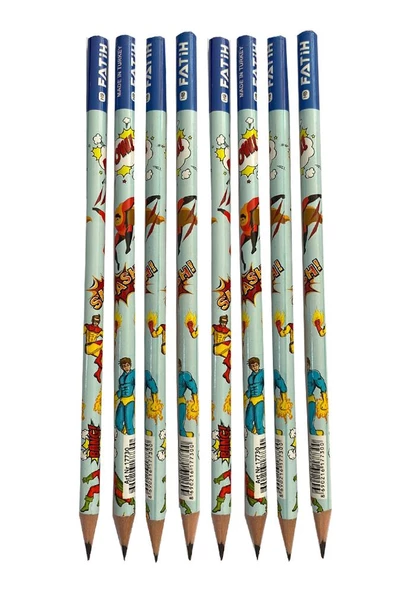 Süper Kahramanlar Erkek Yuvarlak Kurşun Kalem 8 Adet 1 Paket Fatih Kurşun Kalem HB Siyah Kurşun Kalem Süper Kahramanlar Desenli HB Kalem - 4