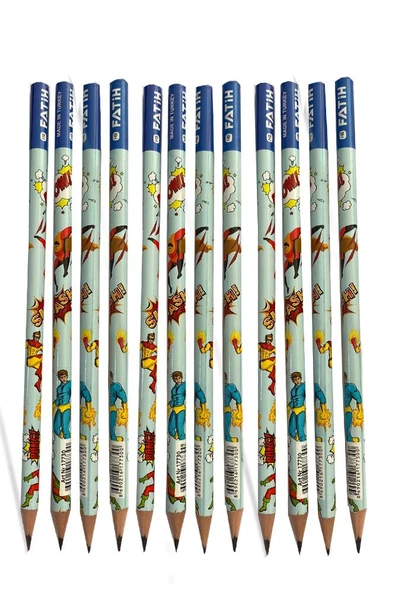 Süper Kahramanlar Erkek Kurşun Kalem 12 Adet 1 Paket Fatih Kurşun Kalem HB Siyah Kurşun Kalem Süper Kahramanlar Desenli HB Kalem - 3