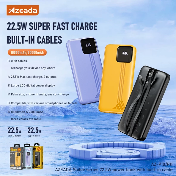 10.000 Mah Azeada 22,5 W AZ-P10 Dijital Göstergeli Powerbank 22,5 W Hızlı Şarj