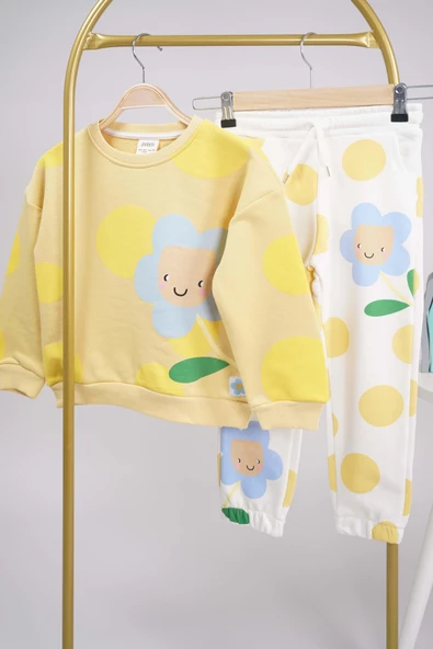 KIZ ÇOCUK OKULA DÖNÜŞ SIFIR YAKA HELLO KİTTY ÇİÇEK DESENLİ PAMUK EŞOFMAN TAKIMI - 5