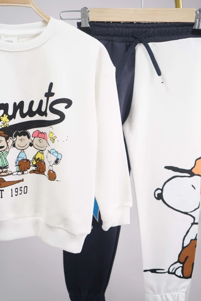YENİ SEZON PEANUST SNOOPY MODELLİ BİSİKLET YAKA PAMUK EŞOFMAN TAKIMI - 3