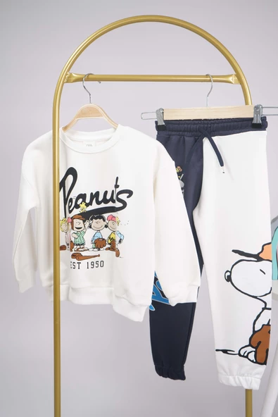 YENİ SEZON PEANUST SNOOPY MODELLİ BİSİKLET YAKA PAMUK EŞOFMAN TAKIMI - 1