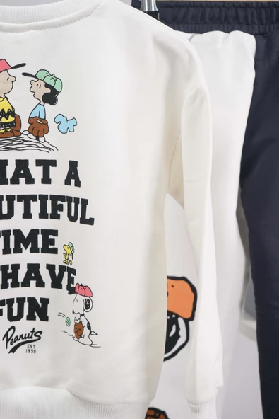 YENİ SEZON PEANUST SNOOPY MODELLİ BİSİKLET YAKA PAMUK EŞOFMAN TAKIMI - 5