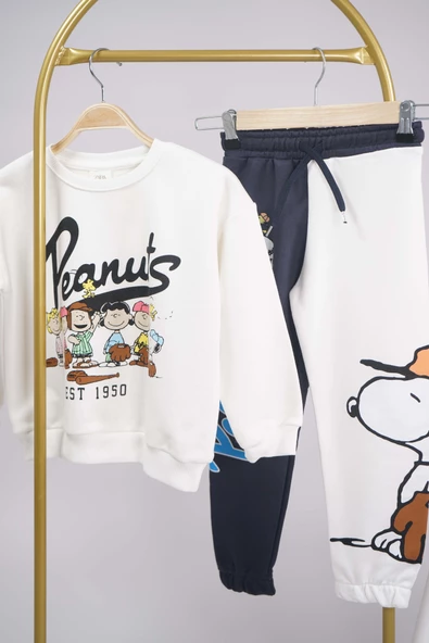YENİ SEZON PEANUST SNOOPY MODELLİ BİSİKLET YAKA PAMUK EŞOFMAN TAKIMI - 2