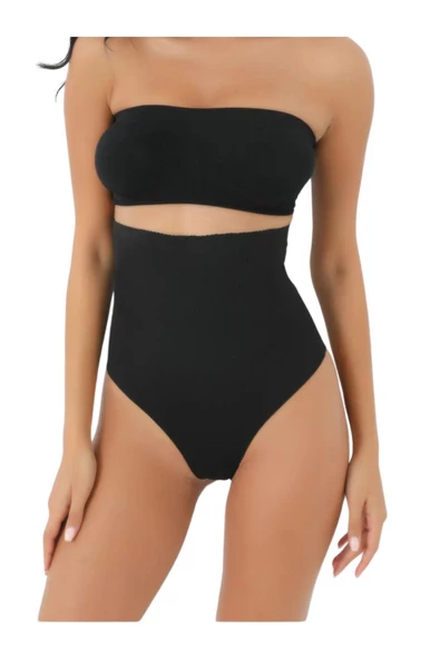 Lazer Kesim Yüksek Bel String Toparlayıcı Tanga Külot Korse - 4