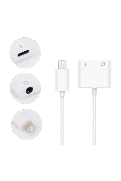 Iphone Lightning Aux 3.5mm Dönüştürücü Aynı Anda Sorunsuz Şarj Edebilen Adaptör Jo-ıp09 Beyaz - 3