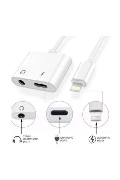 Iphone Lightning Aux 3.5mm Dönüştürücü Aynı Anda Sorunsuz Şarj Edebilen Adaptör Jo-ıp09 Beyaz - 5