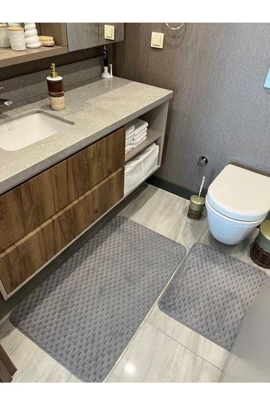 Yıkanabilir Kaymaz Taban 60X100 50X60 2'Li Banyo Paspası Klozet Takımı