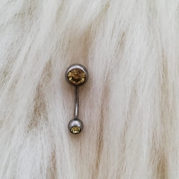 Krem Renk Taşlı Göbek Piercingi