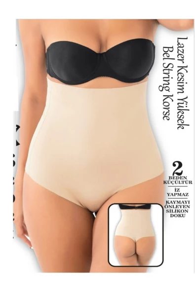 Lazer Kesim Yüksek Bel String Toparlayıcı Tanga Külot Korse - 4