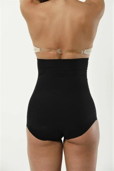 Kadın Siyah Lazer Kesim Yüksek Bel Slip Korse - 2