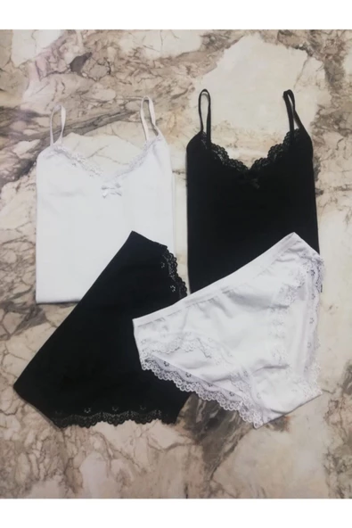 Kadın Lacivert-beyaz 2 Adet Ip Askılı Atlet Külot Takım - 2