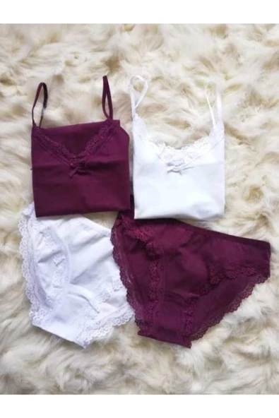 Kadın Lacivert-beyaz 2 Adet Ip Askılı Atlet Külot Takım - 5