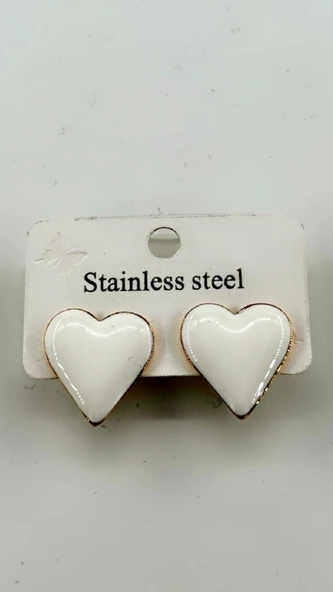 Kadın Minik Özel Tasarım Kalp Çelik Küpe Beyaz - Resim 5