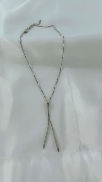 Kadın Ayarlana Bilinir Zincir  Çelik Kolye Gümüş Renk - Resim 6