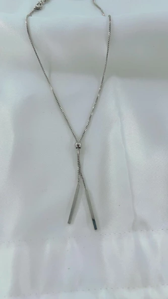 Kadın Ayarlana Bilinir Zincir  Çelik Kolye Gümüş Renk - Resim 5