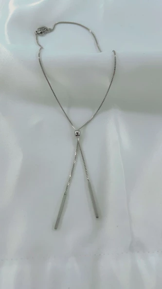 Kadın Ayarlana Bilinir Zincir  Çelik Kolye Gümüş Renk - Resim 4