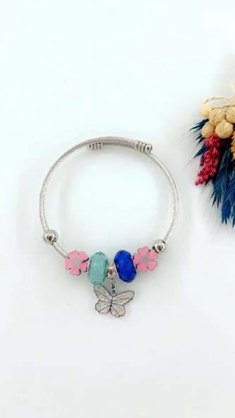 Kadın Çelik Kararmaz Aksesuarlı Kelebek Çelik Bileklik - Resim 2