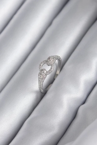 Pirinç Gümüş Renk Zirkon Taşlı Yılan Model Kadın Yüzük ürün görseli 1