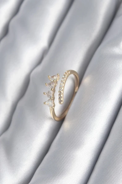 Pirinç Gold Renk Kalp Zirkon Taş Detay Kadın Yüzük ürün görseli 1