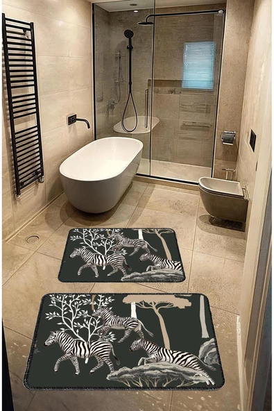 Dekoratif Modern Tasarım Kaymaz Taban Yıkanabilir Ikili Takım Banyo Paspası(50X60-60X90 Cm)