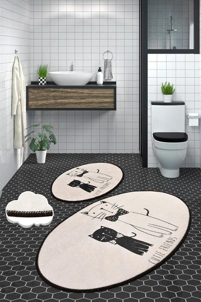 Lıttle Cats Djt 2 Lı Set Banyo Halısı Paspas, Klozet Takımı