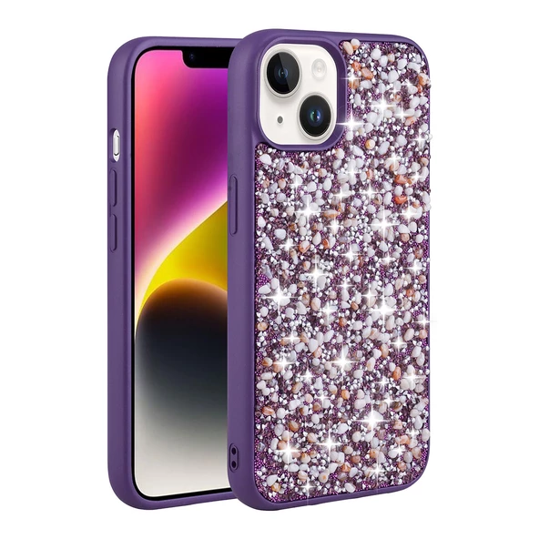 iPhone 13 Kılıf Parlak Taşlı Tasarım Linea Kapak kılıf - Resim 4