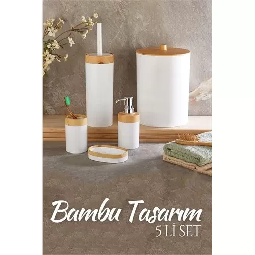 ModaCar 5 li Banyo Seti Bambu Design BEYAZ