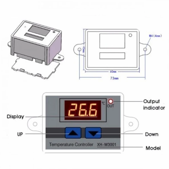 XH-W3001 220V AC Dijital Termostat Akvaryum Kuluçka Modül, Sensör - 3