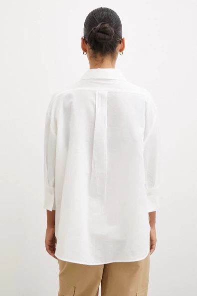 Yırtmaçlı Fakir Kol Gömlek Ekru - 6