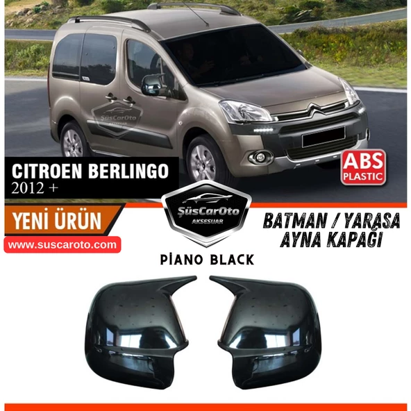 Citroen Berlingo Mk2 2012-2019 Uyumlu Batman Yarasa Ayna Kapağı Piano Black ABS Plastik Sağ Sol Takım - 2