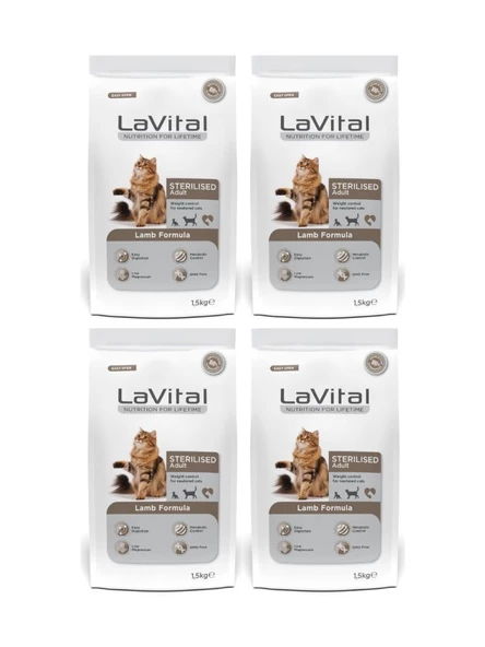 Lavital Kuzulu Kısırlaştırılmış Kuru Kedi Mamasi 1.5 Kg*4 Adet