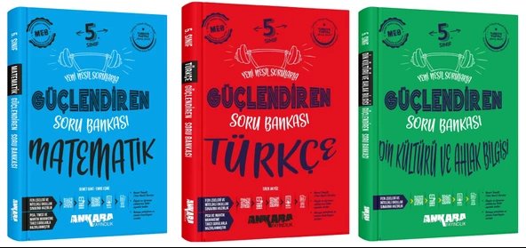 Ankara 2025 5. Sınıf Matematik + Türkçe + Din Kültürü Güçlendiren Soru Bankası Seti 3 Kitap Güncel Müfredat