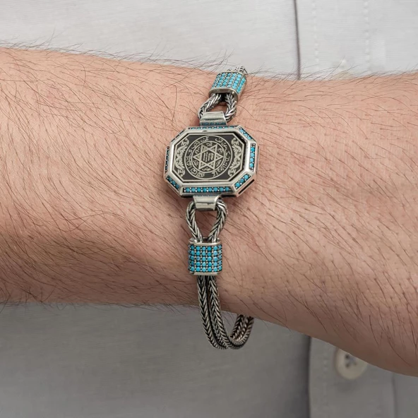 Hz.Süleyman Mührü İşlemeli 925 Ayar Gümüş Erkek Bileklik