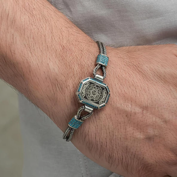 Hz.Süleyman Mührü İşlemeli 925 Ayar Gümüş Erkek Bileklik - 6