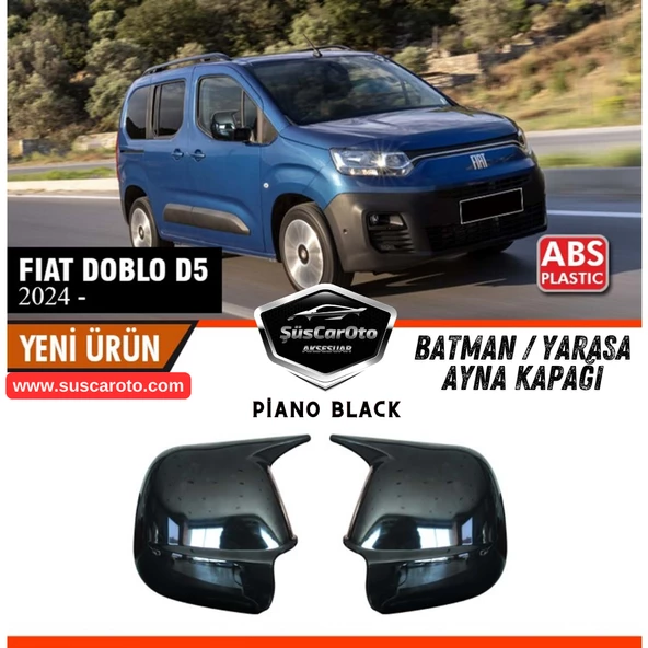 Fiat Doblo D5 2023 Sonrası Uyumlu Batman Yarasa Ayna Kapağı Piano Black ABS Plastik Sağ Sol Takım