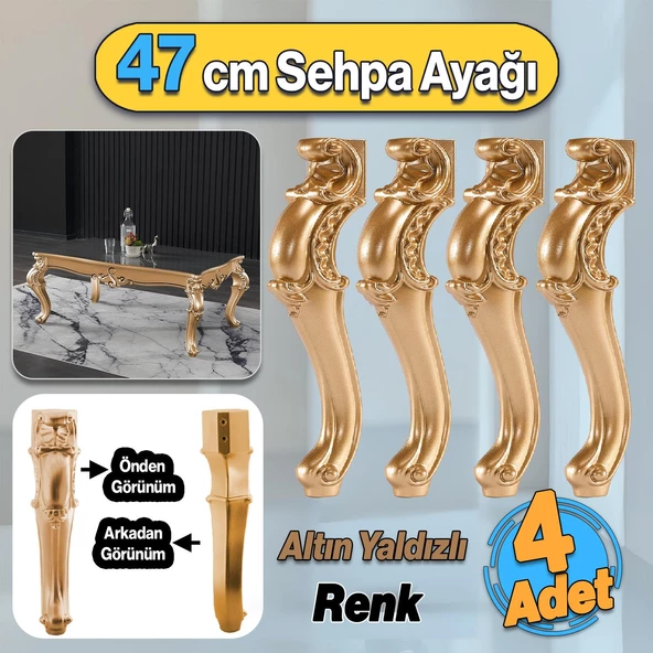 Altın Yaldızlı 4 Adet Valenta Plastik 47 cm Sehpa Ayağı Mobilya Zigon Çay Orta Sehpası Ayak Ayakları