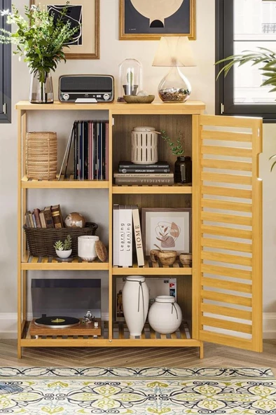 Digithome Bambu Masif 3 Raflı Tek Kapaklı Çok Amaçlı Düzenleyici Organizer Dolap DB-0005 - 4