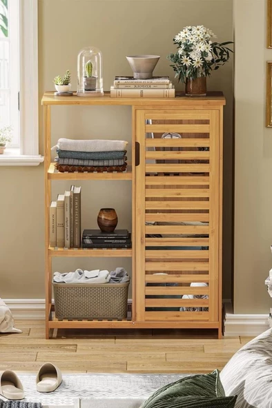 Digithome Bambu Masif 3 Raflı Tek Kapaklı Çok Amaçlı Düzenleyici Organizer Dolap DB-0005 - 2