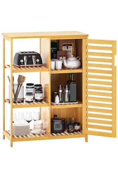 Digithome Bambu Masif 3 Raflı Tek Kapaklı Çok Amaçlı Düzenleyici Organizer Dolap DB-0005 - 5