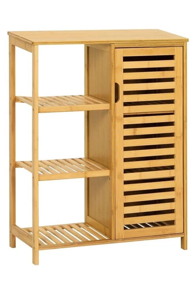 Digithome Bambu Masif 3 Raflı Tek Kapaklı Çok Amaçlı Düzenleyici Organizer Dolap DB-0005 - 6