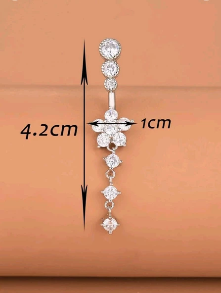 Gümüş Renk Taşlı Uzun Göbek Piercing - 3