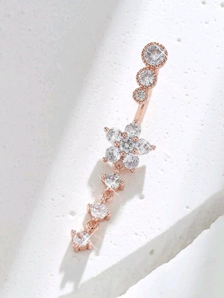 Gold Rose  Taşlı Uzun Göbek Piercing