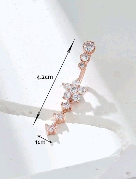 Gold Rose  Taşlı Uzun Göbek Piercing - 2