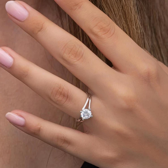 Zirkon Taşlı  925 Gümüş Tektaş Yüzük - Resim 5