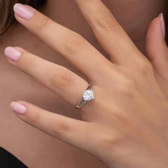 Zirkon Taşlı  925 Gümüş Tektaş Yüzük - Resim 4