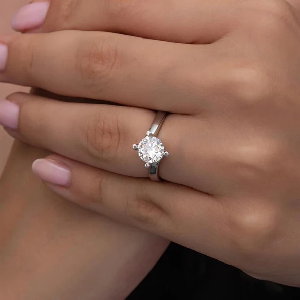 Zirkon Taşlı 925 Gümüş Tektaş Yüzük - 5