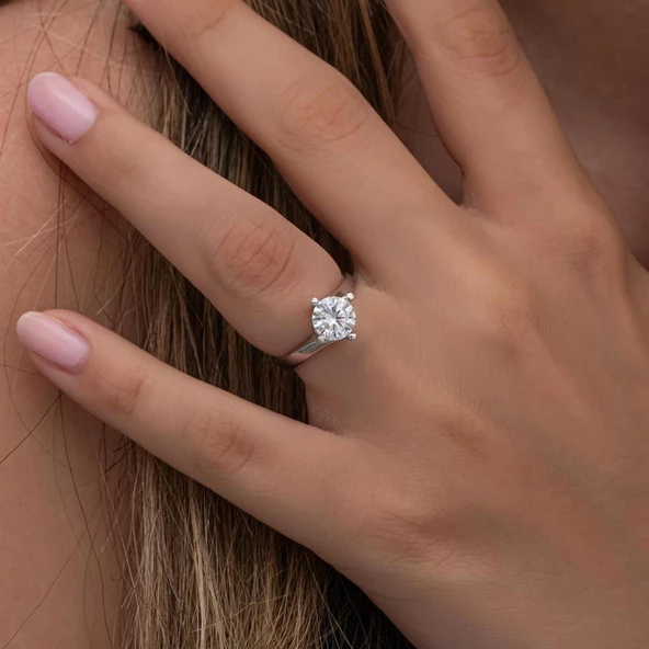 4 Tırnaklı Zirkon Taşlı Gümüş Tektaş Yüzük - 6